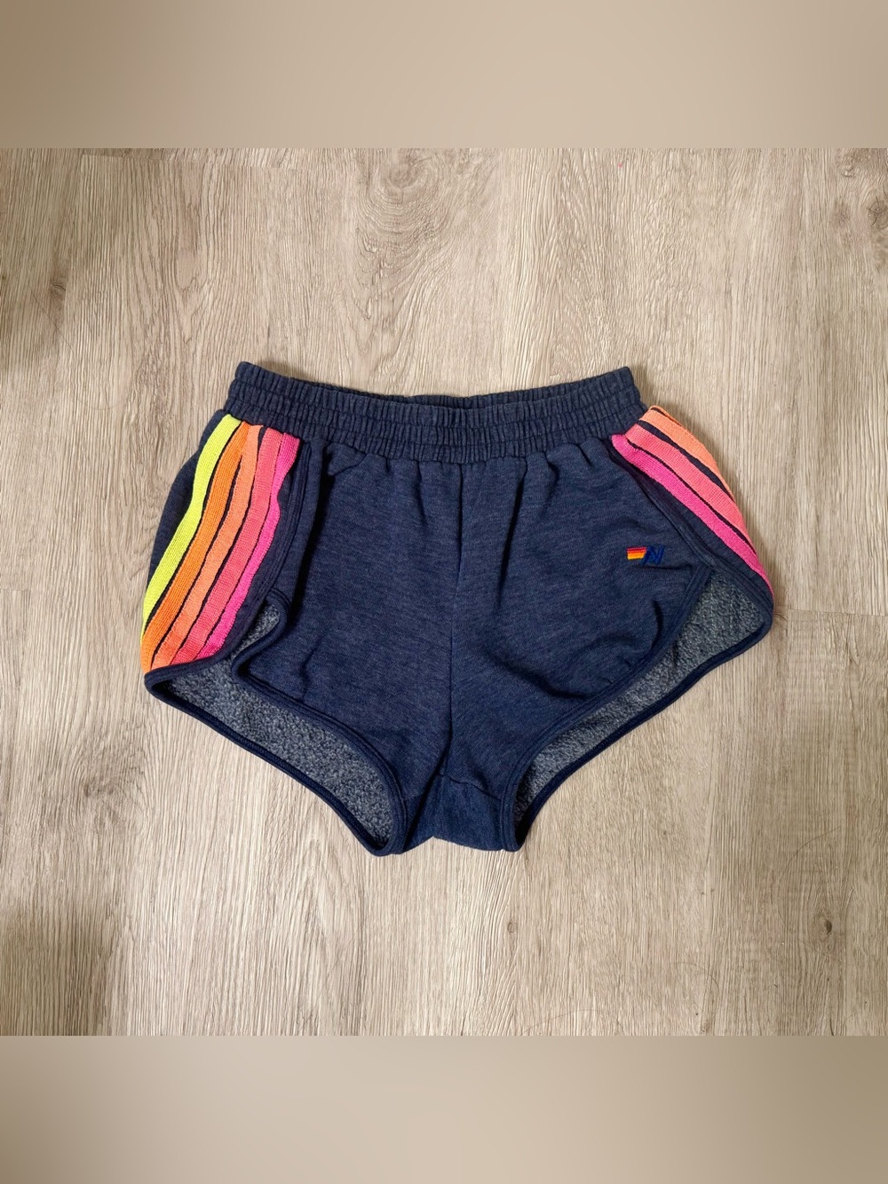 Aviator Nation Navy Shorts with Neon Stripes